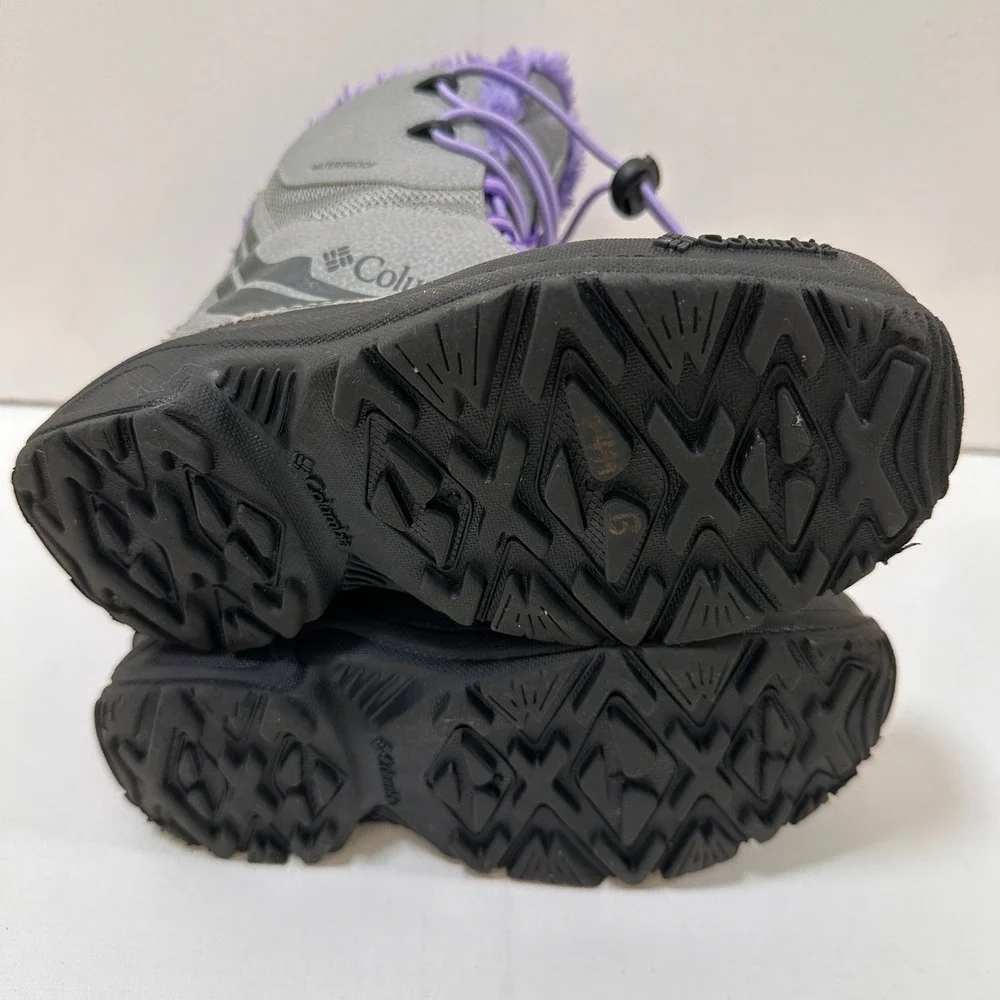 Columbia Bugaboot Plus IV Snow Boots Kids Size 3 Grey Purple‎ Good Waterproof